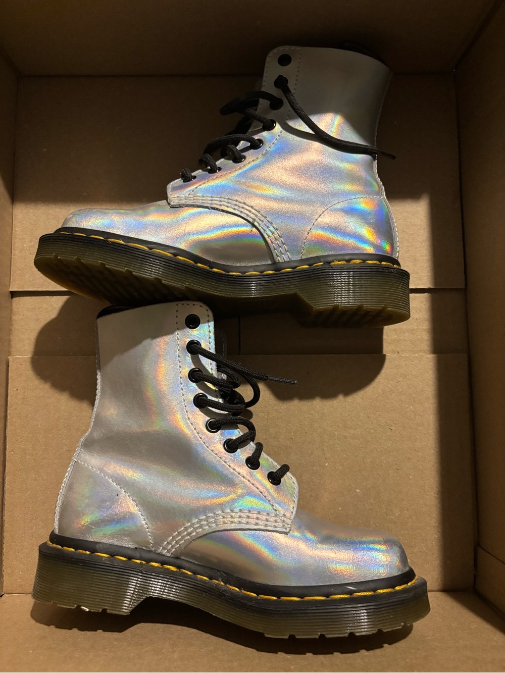 Silver Iridescent Dr. Martens 8-eye Combat Boots